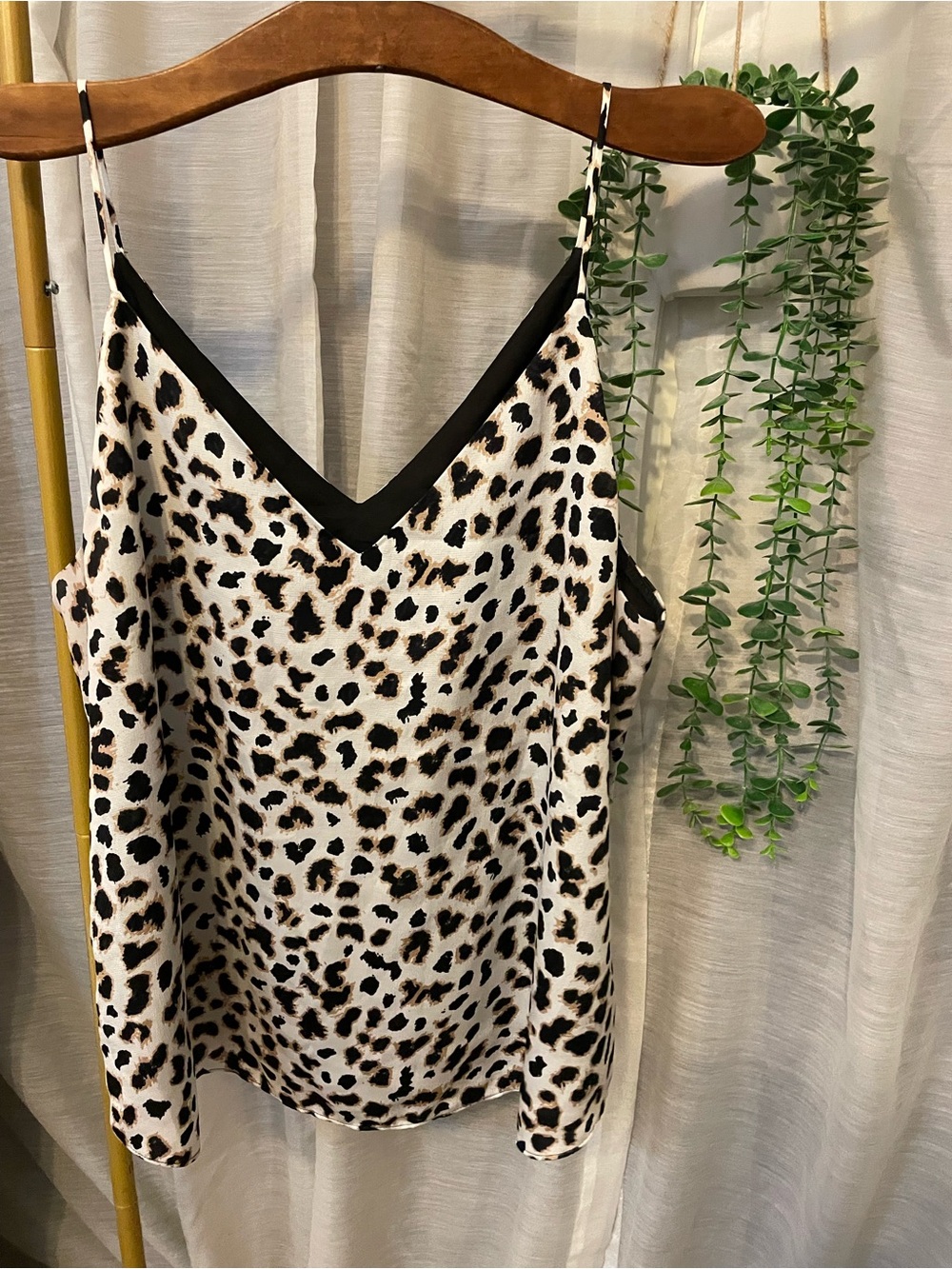 Express Leopard Print V-Neck Cami - Black & Cream